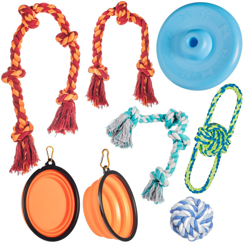 Load image into Gallery viewer, 7-Piece Big Dog Toy Bundle – Rope Toys, Flying Disc &amp; Travel Bowl - Free Shipping!
